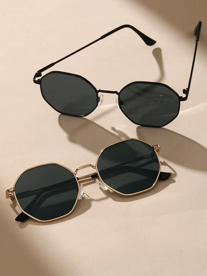 2 Pcs Metal Geometric Classical Sunglasses