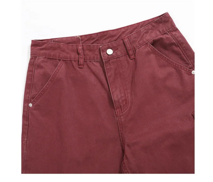 Red Vintage American Style Casual  Pants